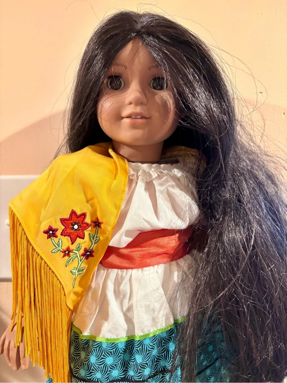 American girl Josefina Doll with Yellow Shawl and Teal Skirt